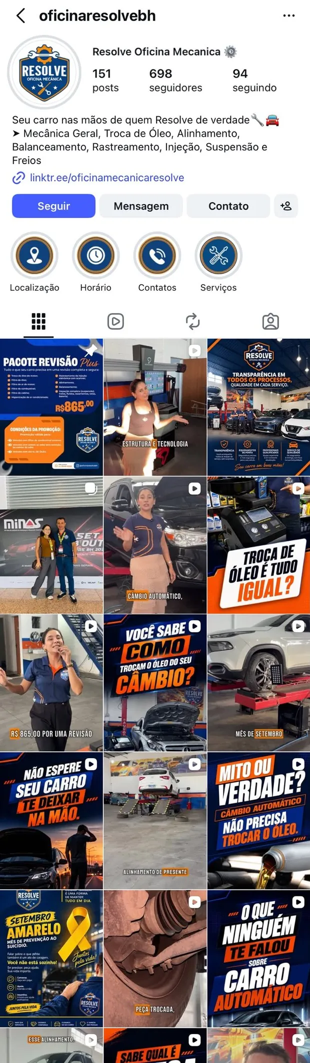 Perfil da Resolve Oficina Mecânica no Instagram